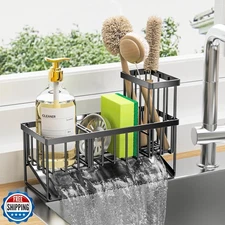 Cisily Kitchen Sink Caddy Organzier with High Brush Holder, Sponge Holder for