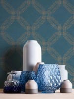 Tapete Mit Rauten-Optik, Strukturiert – Blau, Gold