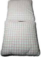 Vtg Red Green and Blue Wavy Stripe Checkered Decorative White Throw Pillow Pair