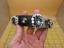 Velvet Rhinestone Headband Gray Padded Statement Tiara Crystal Hair Band Crown