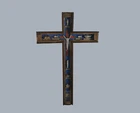 Folk Art Vintage Hanging Crucifix with Holy Relics - Wood & Glass, 1930s