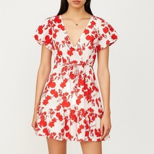 Aakaa Floral Wrap Mini Dress Small Red Coquette Garden Party Beachy Feminine