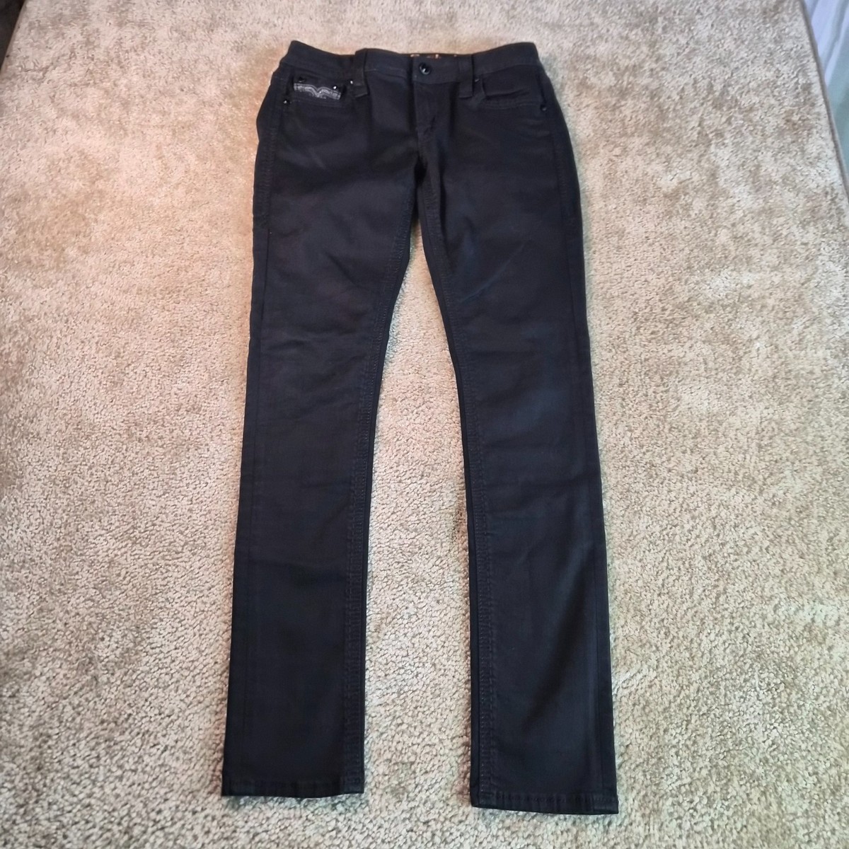 Rock Revival Betty Womens Black Easy Skinny Jeans Sz 27 Button