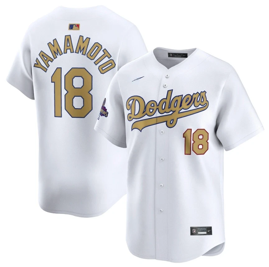 Men's Dodgers White 2025 Gold Collection  Jersey