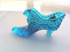 Vintage Fenton Art Glass Blue Hobnail Cat Head Shoe-Excellent Condition