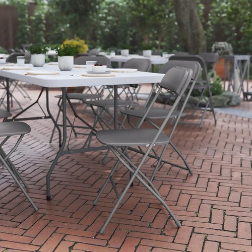 Set of 2 Folding Plastic Chairs in Gray 650 lbs. Static Weight