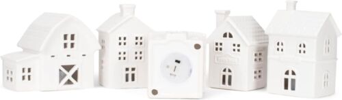 Charming 11-Piece Glazed Porcelain Holiday Village with Battery-Operated Lights - Picture 7 of 8