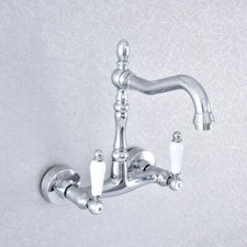 Polished Chrome Dual Handles Wall Mount Sink Faucet Bath Basin Mixer Tap Zsf776