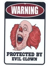 Protected by evil clown sign Metal funny man cave house decor  M2155