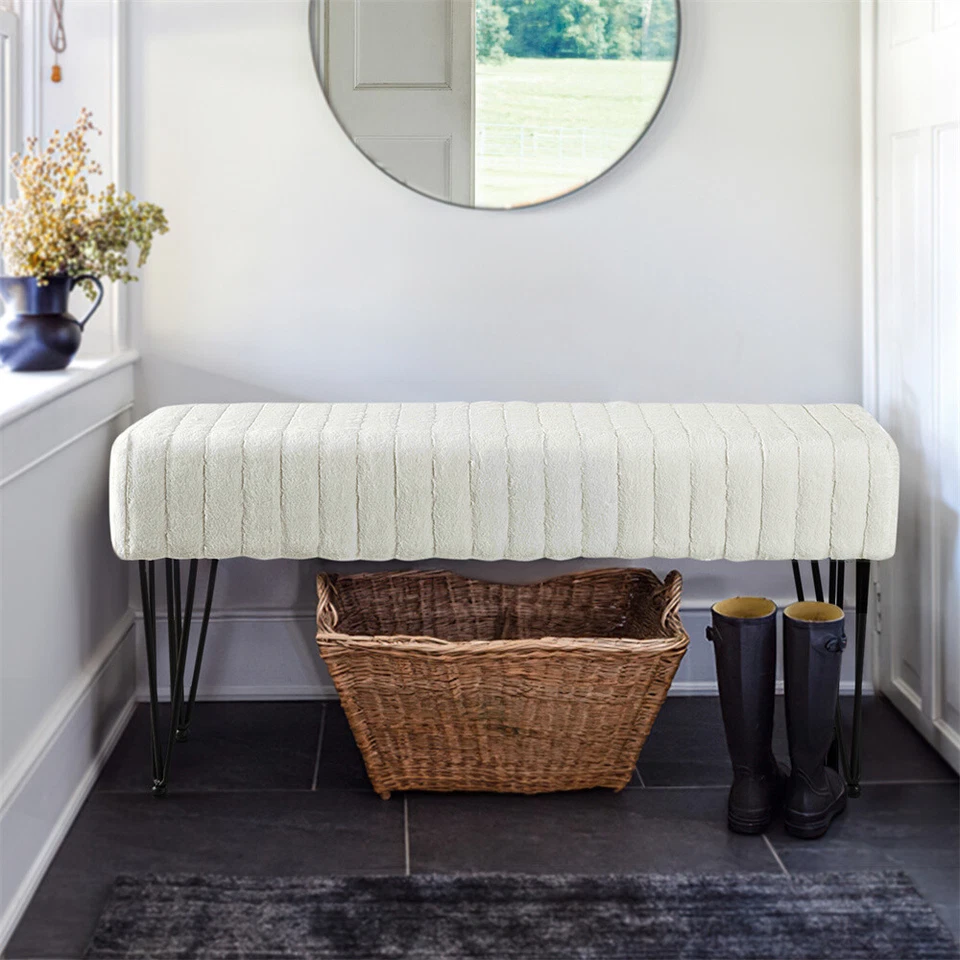 Super Soft Mink Faux Fur Ottoman Stylish Foot Rest & Vanity Bench Living Room - Image 3 of 4