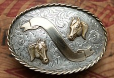 Vintage Diablo Sterling Silver Horse Heads Cowboy Cowgirl Western Belt Buckle