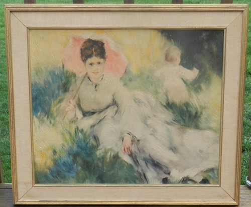 Schönes antikes/vintage Ölgemälde viktorianische Dame und Kind auf Leinwand - Bild 1 von 12