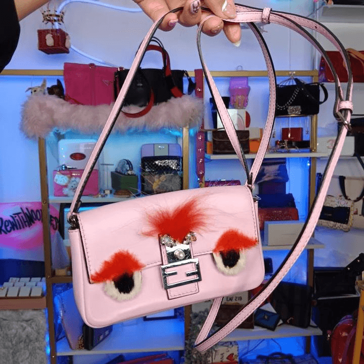 Fendi Mini Pink Leather Monsters Baguette Crossbody 2 way Fendi Mini Pink Leather Monsters Baguette Crossbody 2 way