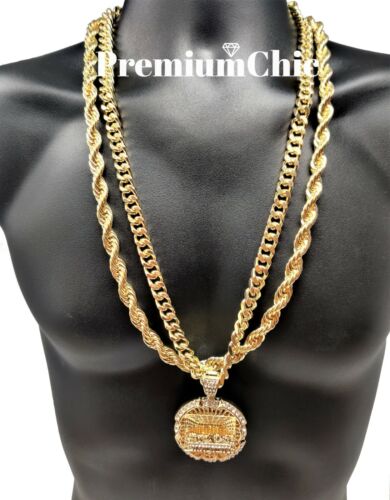 Last Supper Pendant & 30" Cuban Link Rope Chain Necklace Mens Plated CZ Jewelry - Picture 2 of 12