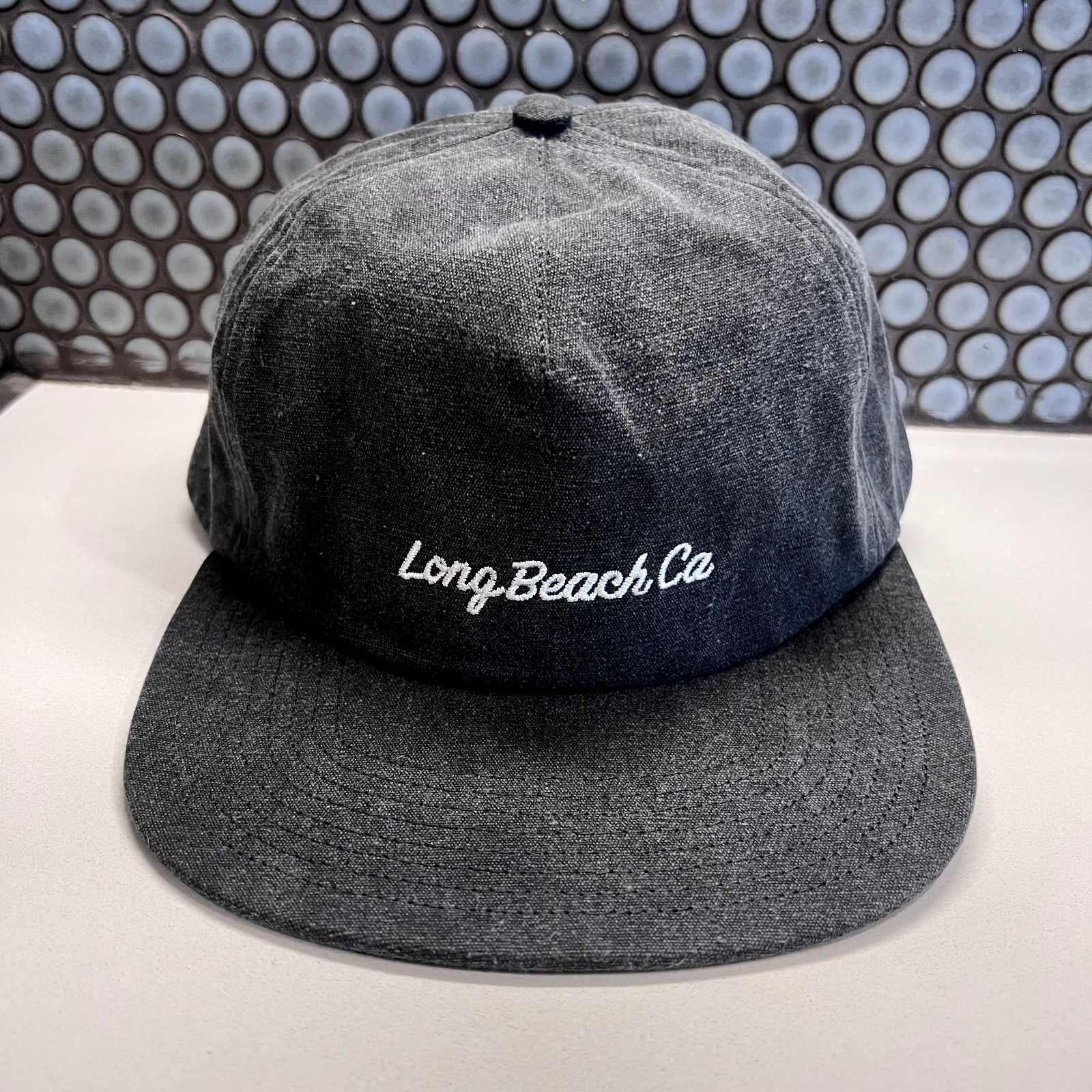 Long Beach Hat CA California Gray Panel Strap Baseball Wyeth Surf Surfer Skate