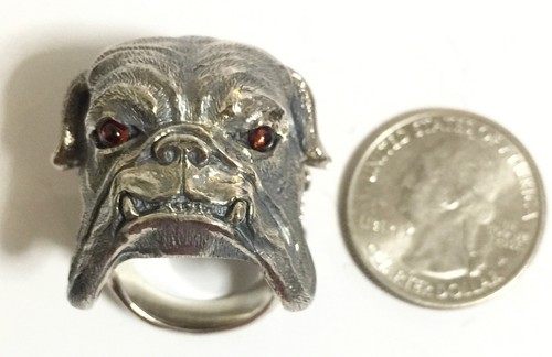Scott Kay Talla 7 Lver 40 g Granate Ojos Bulldog Anillo Hombres Unisex Regalo Nuevo con Etiquetas Mujeres - Imagen 10 de 12