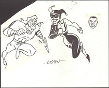 LOSTON WALLACE SIGNED HARLEY QUINN, AQUAMAN, GREEN LANTERN ART! FREE SHIP!