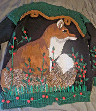 Vintage 90's Lisa Coufal Fox Hunting Just Better Sweater Cardigan Size 2 Green