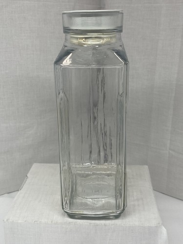 Vintag Anchor Hocking Glass Ribbed Fridge Drink Container White Lid - Picture 8 of 9