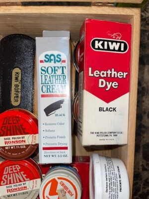 VINTAGE KIWI WOOD BOX SHOE SHINE KIT EXTRA ACCESSORIES | eBay