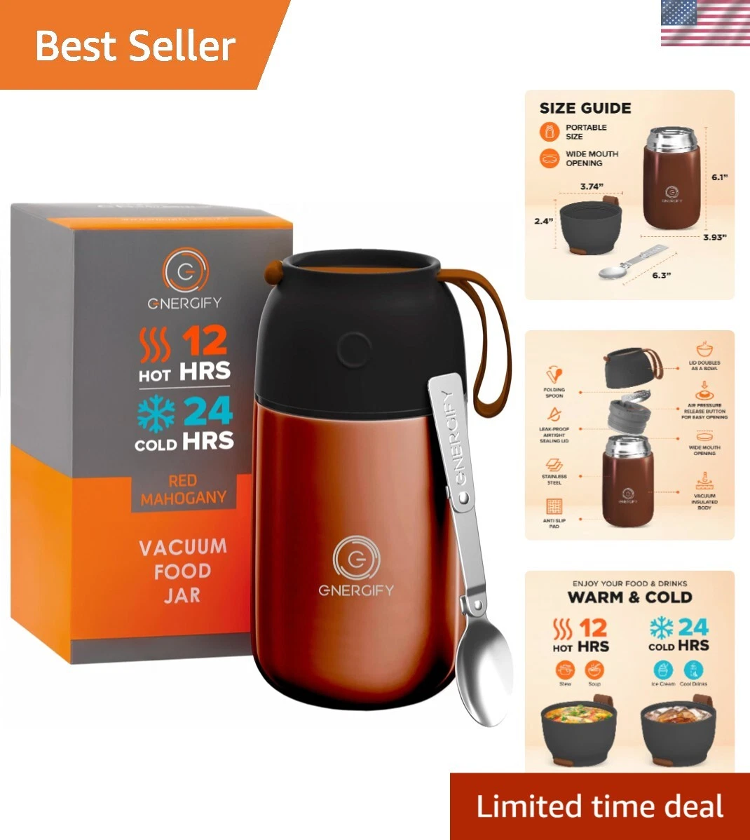 Elegant 24 Oz Food Jar - Insulated, Leak Proof, with Spoon for Stylish Lunches
Opens in a new window