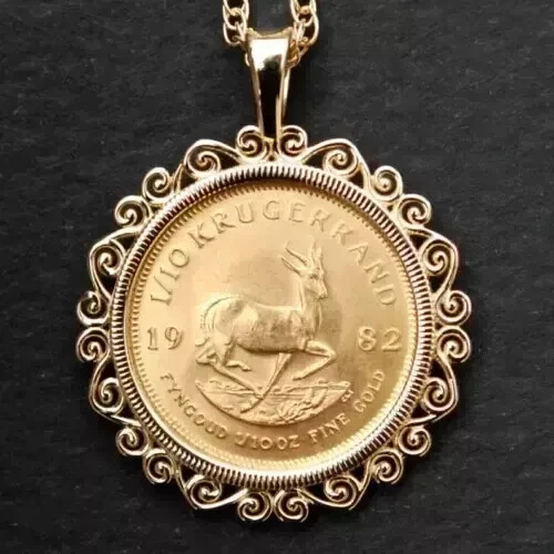 Custom Krugerrand Coin Wedding Pendant for Women in 14k Yellow Gold Plated