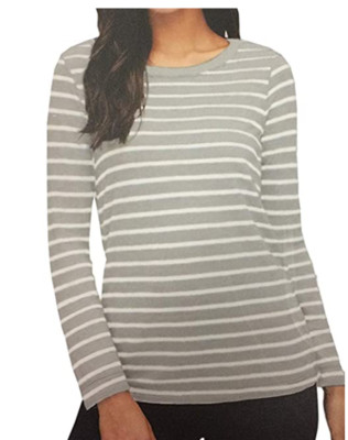 Splendid Women's Cerine Slub Slub Stripe Button Back Shirt Gray and White 