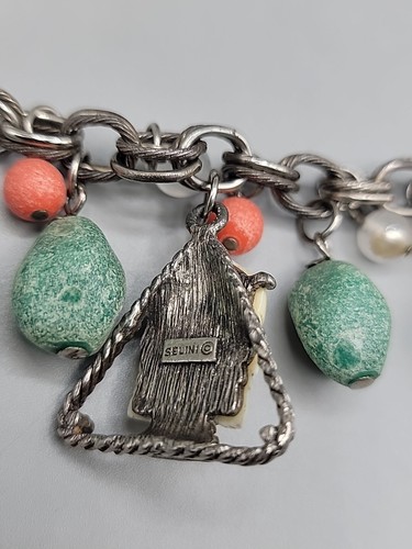 Selina Signed Asian Princess Bracelet 7" Silver Tone Vintage Dangling Glass Bead - Picture 10 of 14