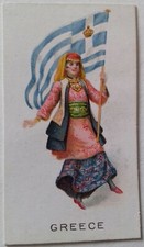 1900's GREECE ROYAL GREEK FLAG GIRL IN TRADITIONAL COSTUME 