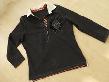 RS Woman Damen Poloshirt Pulli Grau Weiss Baumwolle Gr. 40/42 Holland Mode 