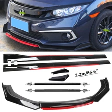 For Honda Civic Front Bumper Lip Spoiler Splitter Side Skir Glossy Black  F