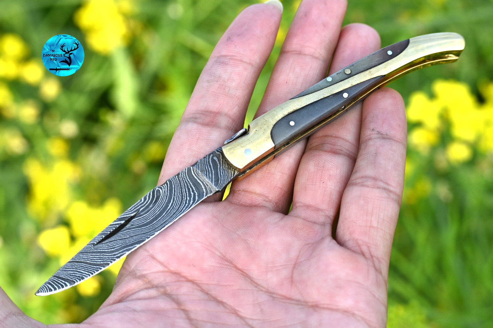 CUSTOM HANDMADE DAMASCUS STEEL FOLDING POCKET KNIFE CAMPING