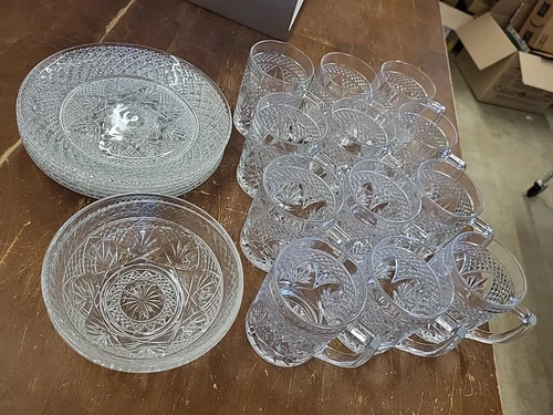 20 Pcs Cristal D'Arques Luminarc Clear Glass Coffee Mugs Cups Salad Plates Bowls