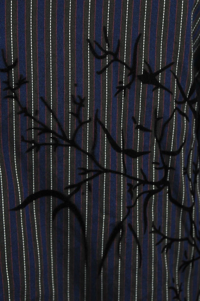 Camisa de hombre Level Ten de terciopelo en relieve azul a rayas manga larga con botones pequeña Foto 2 de 4