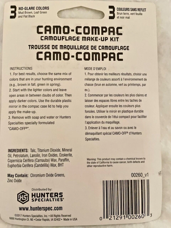 Hunters Specialties Woodland Camo 3 Color Makeup Kit 00260 Brown Green Black  - Image 2 of 2