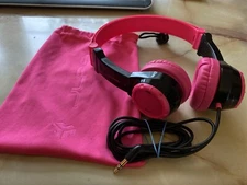 JLab JBuddies Wired Folding Kids Headphones Pink w/Silk Case Adjustable
