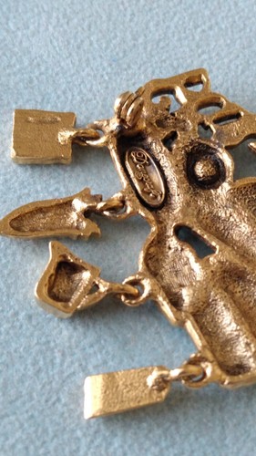 I Love Baking Signed Danecraft Articulated Pin Brooch Gold Metal Red Enamel NOS - Picture 5 of 18
