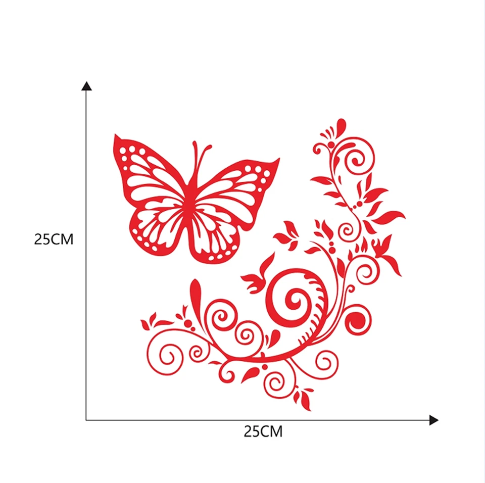 Red Butterfly Flower Vinyl Sticker Car Van Laptop Mirror Wall Art Window Decals - Image 2 of 4