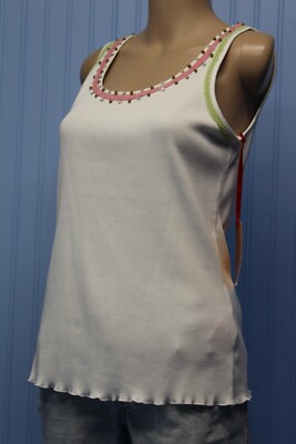 Ruby Rd. 100% cotton white ribbed sleeveless tank top with trim S NWT