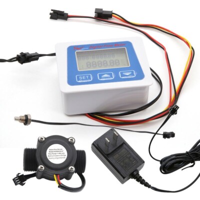 Digital Flow Meter Display 0.1-9999L + M8 TEMP Probe + Power + Flow Sensor my1
