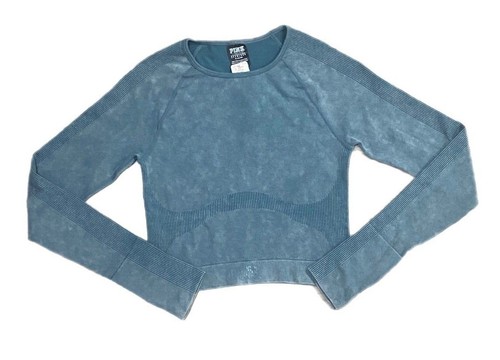 Victorias Secret PINK Seamless Stretch Long Sleeve Thumbhole Medium Teal New - Picture 4 of 4