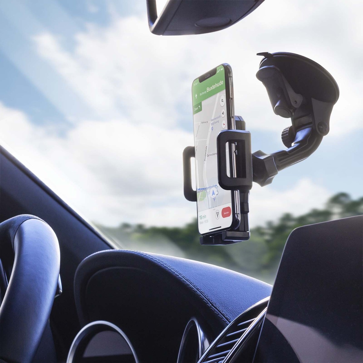 Produktbild von Universal Auto Handyhalterung Mit KFZ Ladekabel – Saugnapf & Magnet, Für Windschutzscheibe & Armaturenbrett