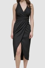 Guess Women's Black Ruched O-Ring Cutout Crisscross-Back Dress Size 6