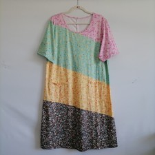 Unbranded Womens Multicolor Colorblock Floral Print Preppy T-Shirt Dress XL
