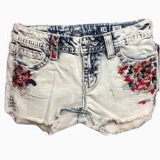 New Miss Me Jeans Signature Shorts Size 26 Floral Bling Rhinestones