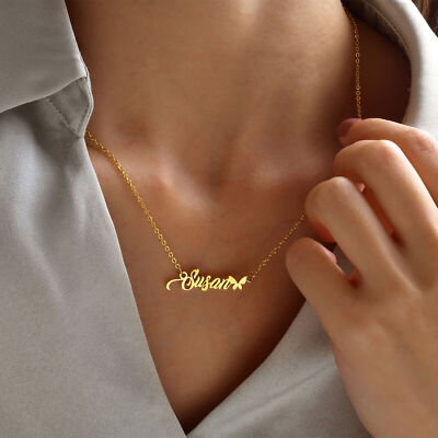 Women Stainless Steel Custom Name Personalized Butterfly Pendant Necklace  Gift