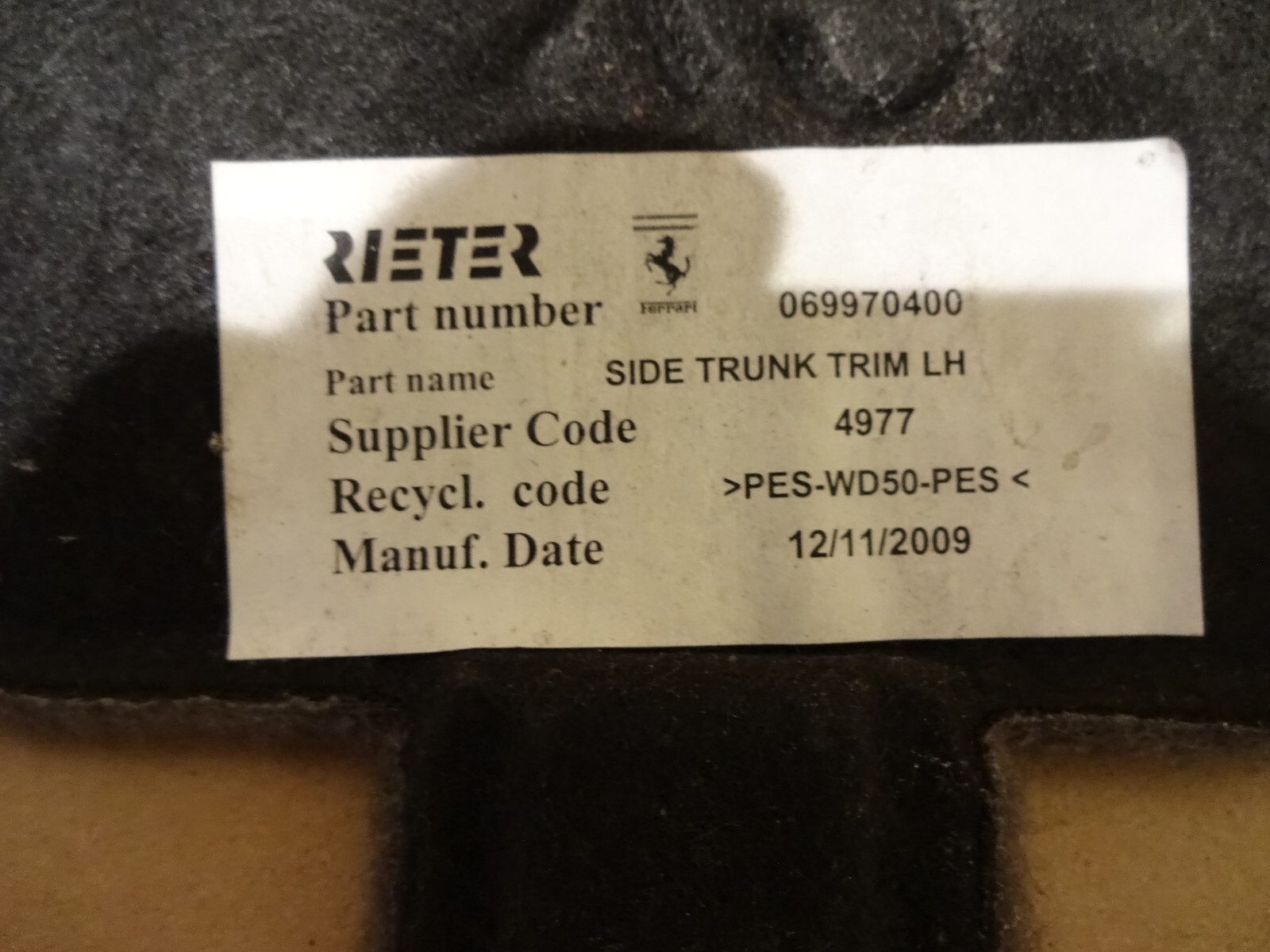 Ferrari California - LH Trunk Access Cover P/N 69970400