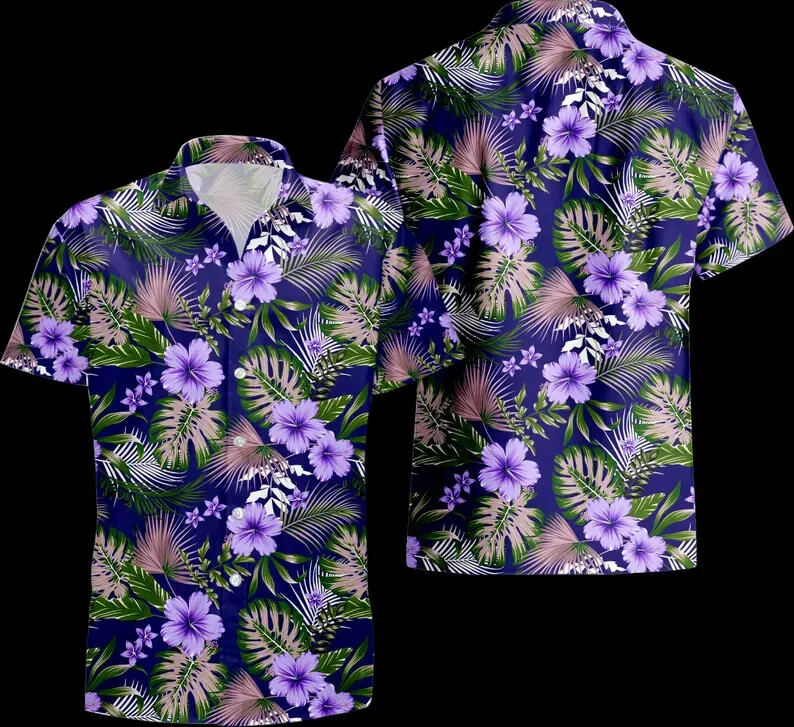 Flower Tropical Summer Hawaiian Shirt , Button Down Full Size S-5XL
