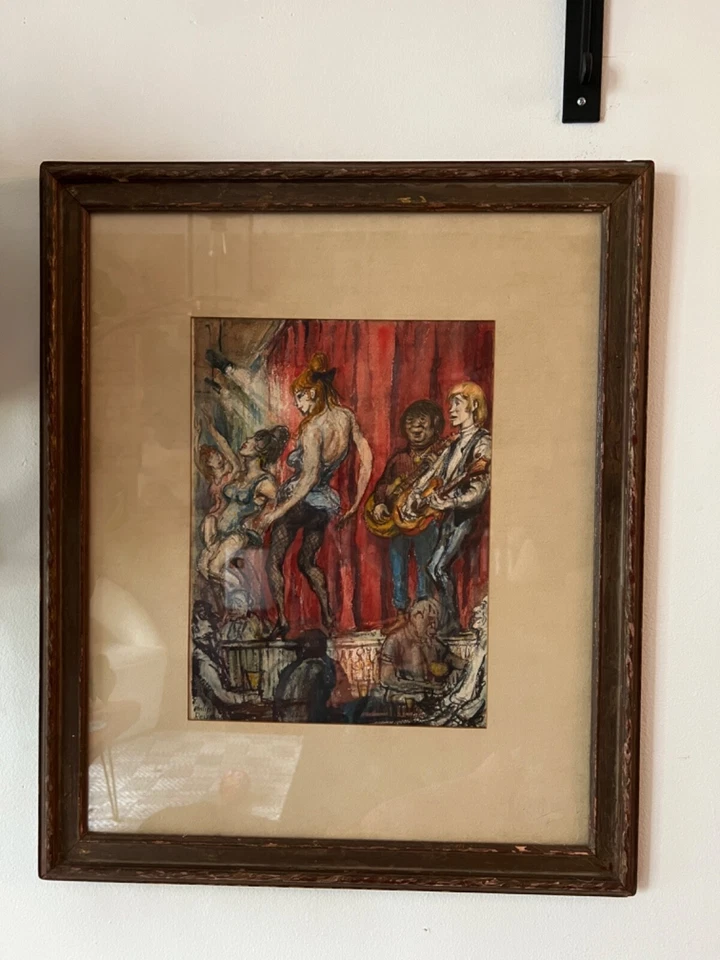 Philip Reisman pequena pintura antiga em aquarela em papel etiqueta galeria emoldurada - Imagem 3 de 4