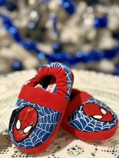 Marvel Spiderman Slippers Toddler Boys Size S 5-6 Red Blue Slip On Shoes